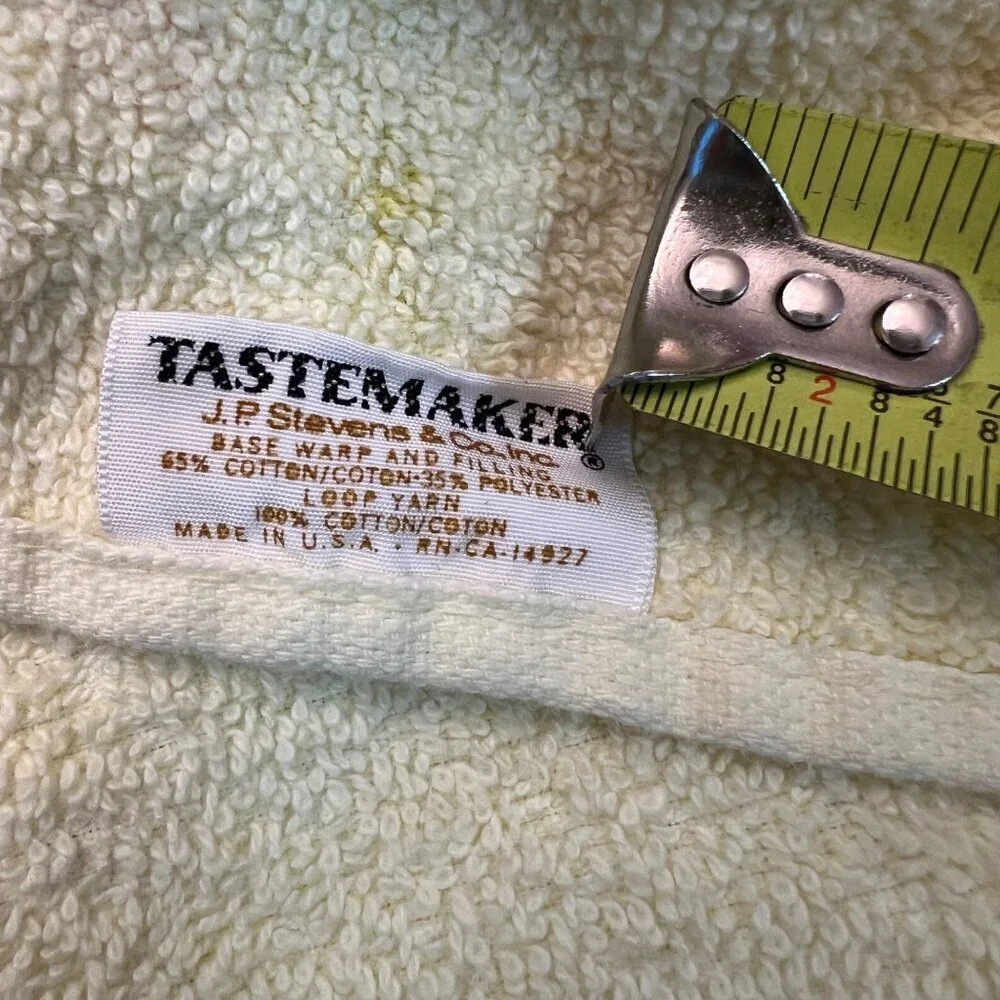 Vtg tastemaker bath Hand wash cloth Towel set 60 70s Yellow Cotton Fringe Floral